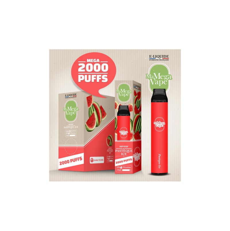VAPE PEN JETABLE MA MEGA VAPE 2000 PUFF PASTEQUE ICE